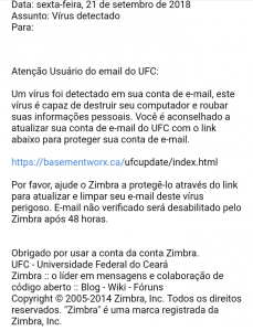 Exemplo de mensagem phishing
